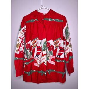 1940s Wayne Maid Christmas Holiday Postcards Santa Poinsettias Volup Shirt XL